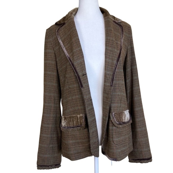 J. Jill Wool Blend Plaid Tweed Blazer w Velvet Trim Y2K Academia Preppy Sz 8 - Picture 7 of 16